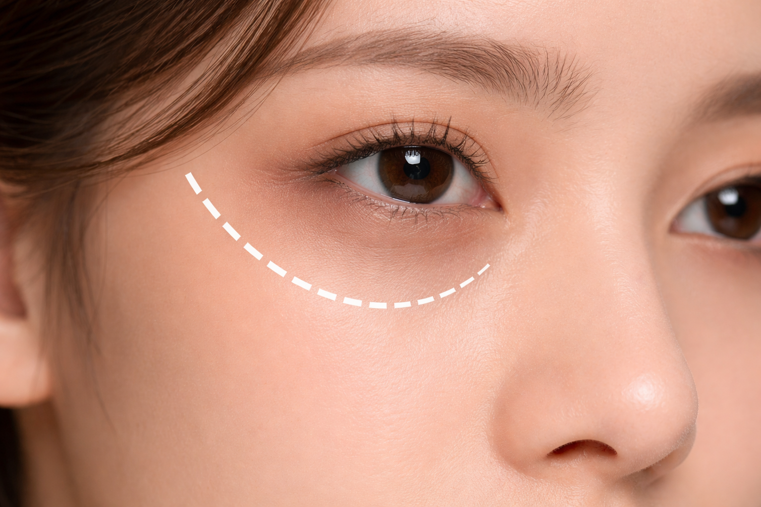 Dark eye circles and tear trough hollowing under the eye area